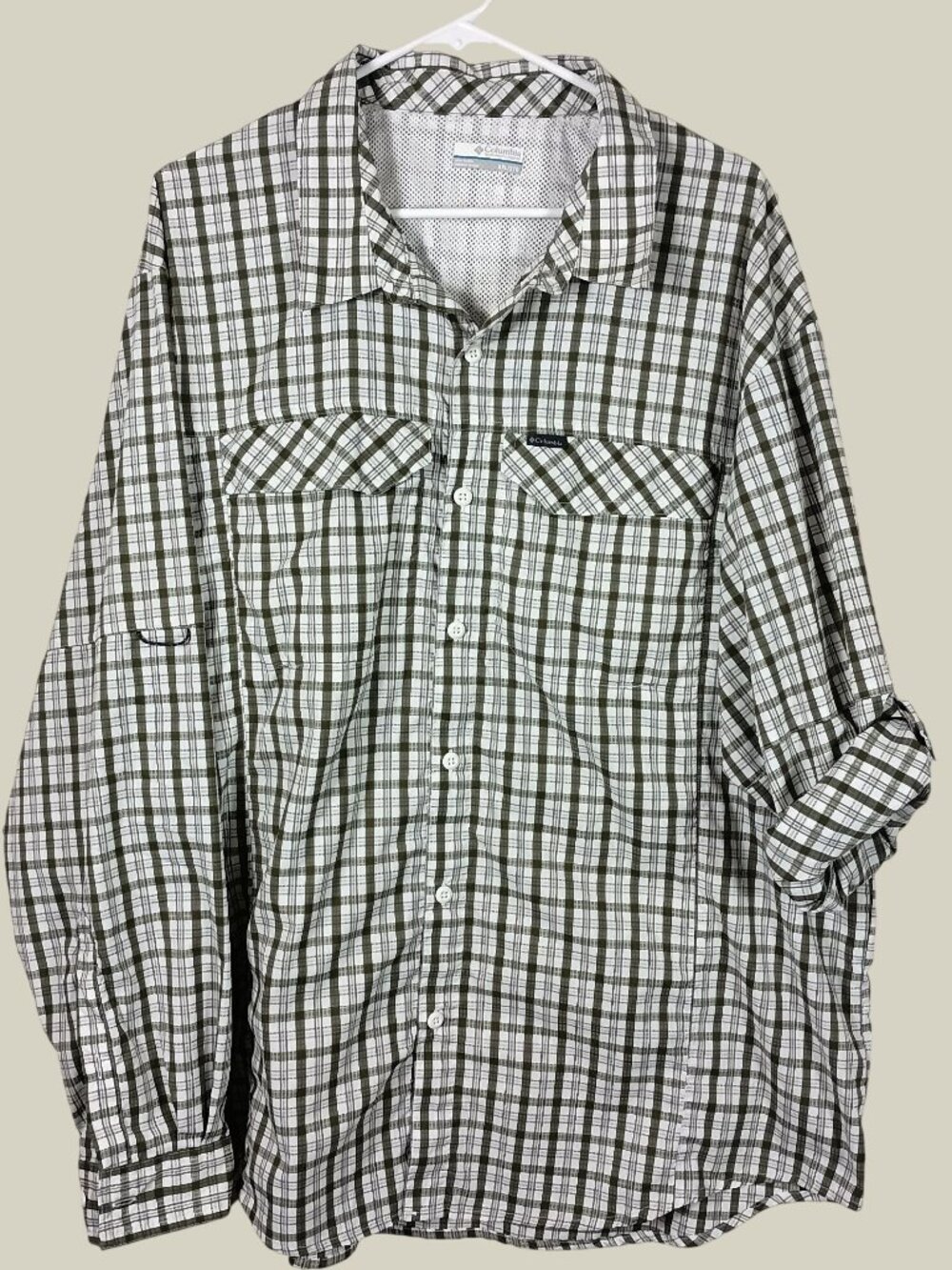 Columbia Silver Ridge Vented Plaid Fishing Shirt Mens XXL Green Hiking Trail